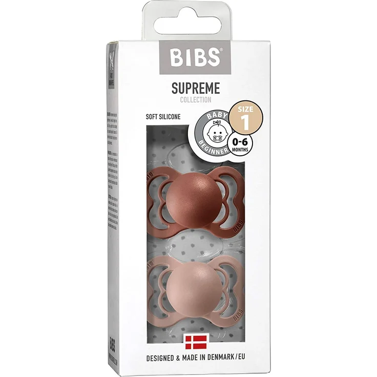 BIBS Supreme Schnuller 2er-Pack, BPA-frei, Symmetrischer Nippel. Silikon, Hergestellt in Dänemark. 0-6 Monate (2er Pack), Woodchuck/Blush – Bild 3