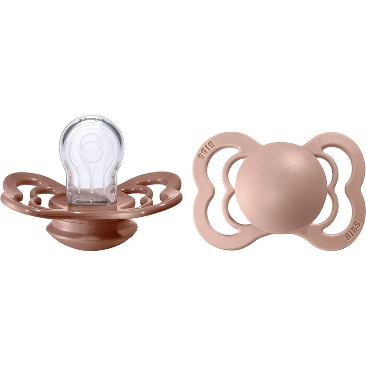 BIBS Supreme Schnuller 2er-Pack, BPA-frei, Symmetrischer Nippel. Silikon, Hergestellt in Dänemark. 0-6 Monate (2er Pack), Woodchuck/Blush – Bild 1
