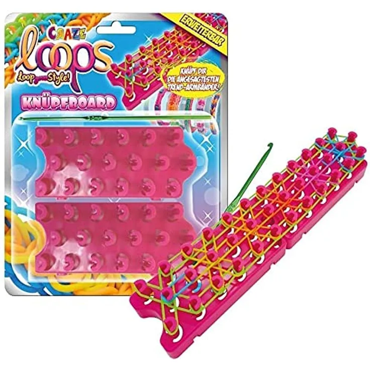 CRAZE Loops Knüpfboard-Blister für Knüpfringe Silikonringe Armband Silikon Bänder Gummi Mega US-Trend 50881, bunt