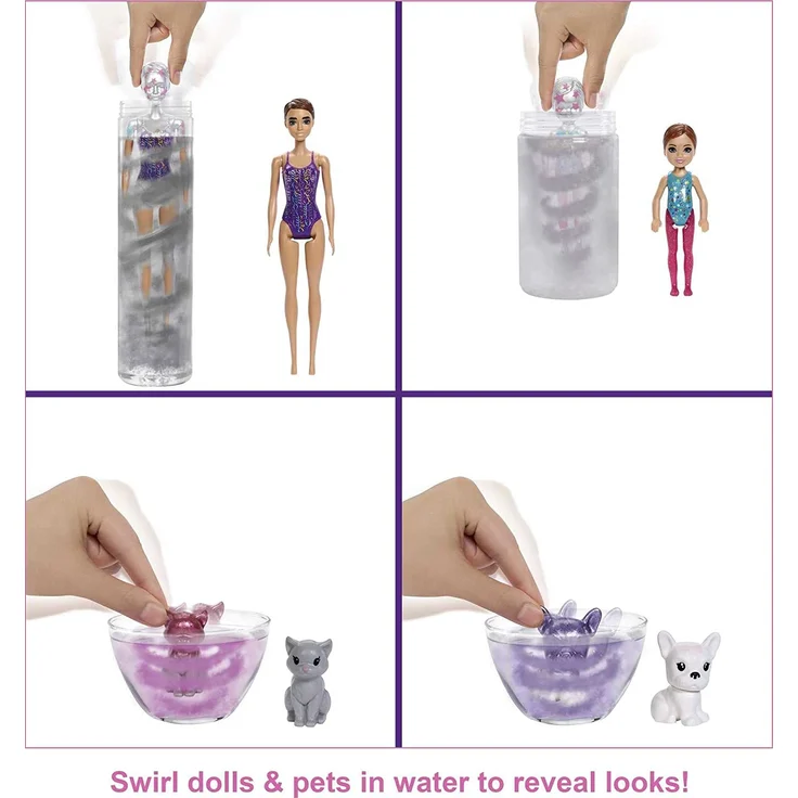 Barbie GXJ88 - Color Reveal Überraschungsparty, +50 Überraschungen: 1 Barbie Puppe, 1 Chelsea Puppe, 2 Tiere, 6 Farbwechsel, Zubehör & mehr, Tanzparty Set, Spielzeug Geschenk für Kinder ab 3 Jahren – Bild 3