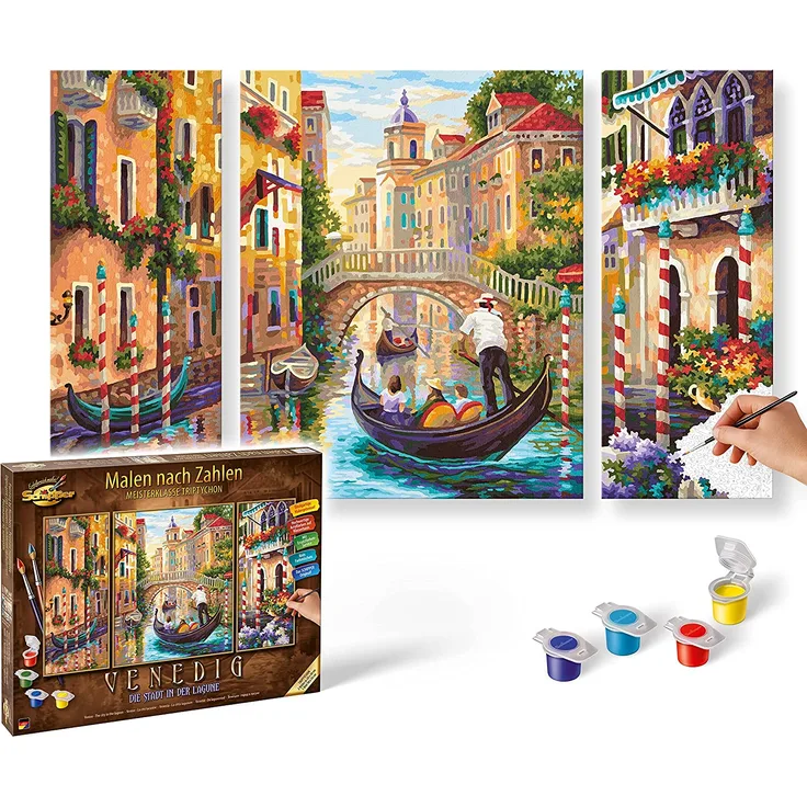 Schipper 609260736 Malen nach Zahlen, Venedig, die Stadt in der Lagune - Bilder malen für Erwachsene, inklusive Pinsel und Acrylfarben, Triptychon, 50 x 80 cm