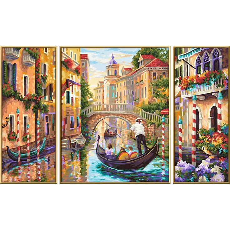 Schipper 609260736 Malen nach Zahlen, Venedig, die Stadt in der Lagune - Bilder malen für Erwachsene, inklusive Pinsel und Acrylfarben, Triptychon, 50 x 80 cm – Bild 3