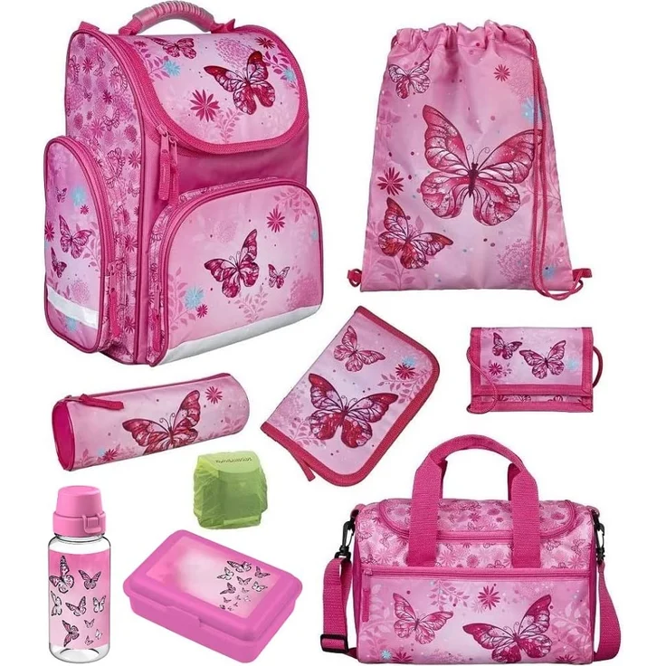 Mädchen Schulranzen 1. Klasse Tornister BUTTERFLY SCHMETTERLINGE 9-teiliges Set mit Sporttasche – Bild 1