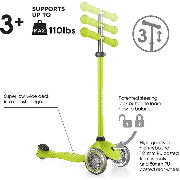 Globber Unisex Jugend Primo Dreiradscooter, grün, One Size – Bild 2