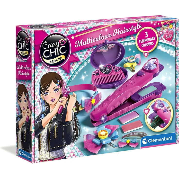 Clementoni 15225 Crazy Chic – Farb-Hairstyler, auswaschbare Haarkreide in 3 Farben, für knallige Strähnchen & bunte Highlights, inkl. Spiegel, für Kinder ab 6 Jahren zu Weihnachten