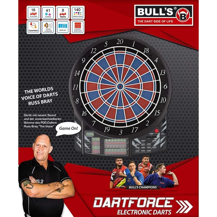 BULLS 'Dartforce' Elektronische Dartscheibe, inkl. Darts, 61 x 51 cm, 41 Spiele mit 183 Variationen, schwarz – Bild 2