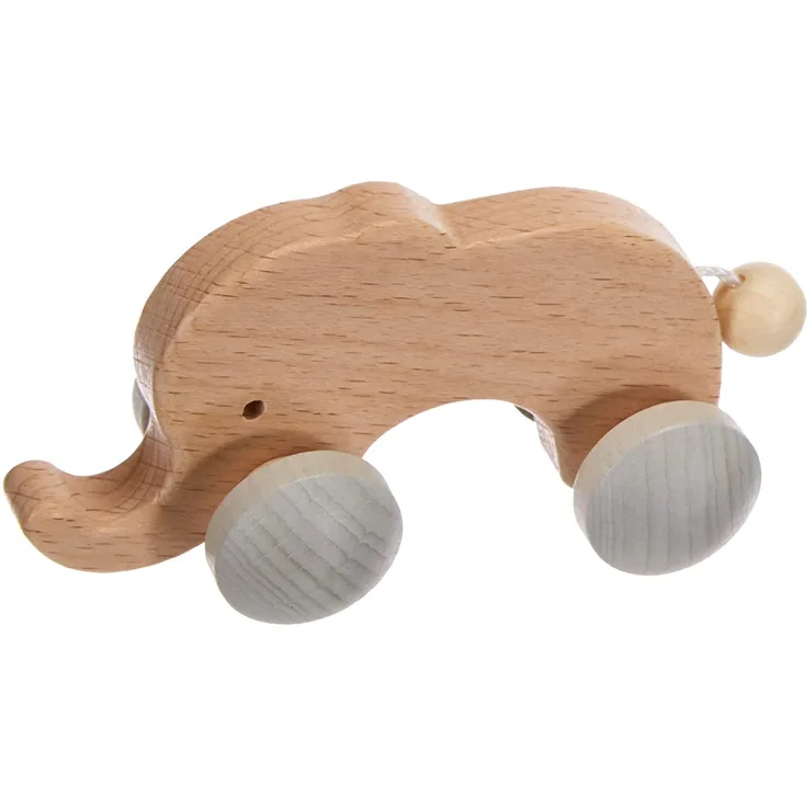 Hess Holzspielzeug 10867 - Schiebe-Figur aus Holz, Serie Elefant nature, für Babys ab 3 Monaten, Greifling mit Rädern zum Hin- und Herrollen, als Geschenk zur Geburt oder Taufe