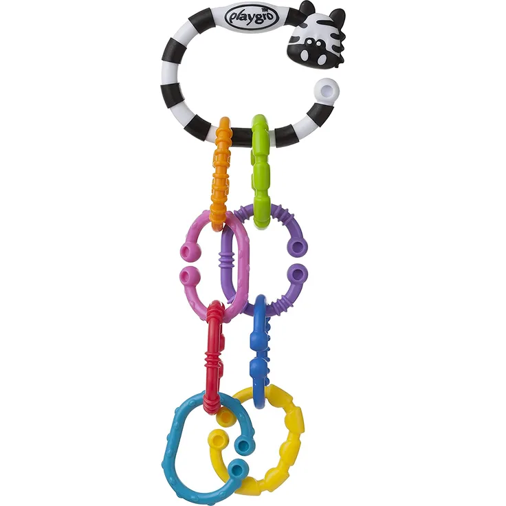 Playgro Beißring-Rasselkette Zebra, 9-teilig, Ab 3 Monaten, Zebra 9 Links Pack, Bunt, 40141