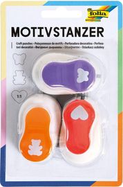 folia 7019 - Motivstanzer, Motivlocher, 3er Set, Herz, Schmetterling und Bär