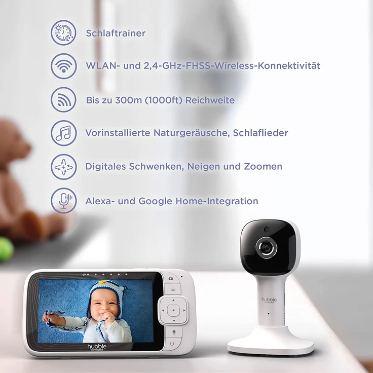 Hubble Connected Nursery Pal Cloud Babyphone mit Kamera, 5-Zoll-Bildschirm, 7-Farben-Nachtlicht, Infrarot-Nachtsicht, Zwei-Wege-Gespräch, Raumtemperatursensor und Smartphone-App – Bild 8