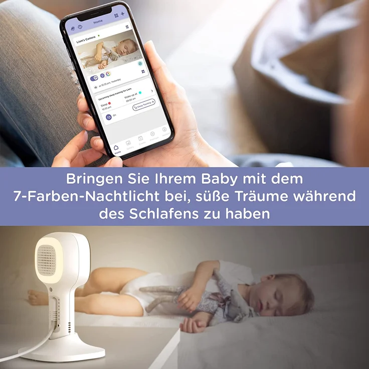 Hubble Connected Nursery Pal Cloud Babyphone mit Kamera, 5-Zoll-Bildschirm, 7-Farben-Nachtlicht, Infrarot-Nachtsicht, Zwei-Wege-Gespräch, Raumtemperatursensor und Smartphone-App – Bild 5