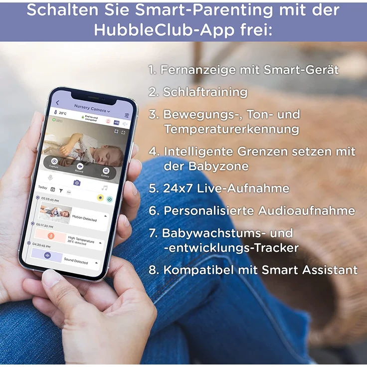 Hubble Connected Nursery Pal Cloud Babyphone mit Kamera, 5-Zoll-Bildschirm, 7-Farben-Nachtlicht, Infrarot-Nachtsicht, Zwei-Wege-Gespräch, Raumtemperatursensor und Smartphone-App – Bild 6