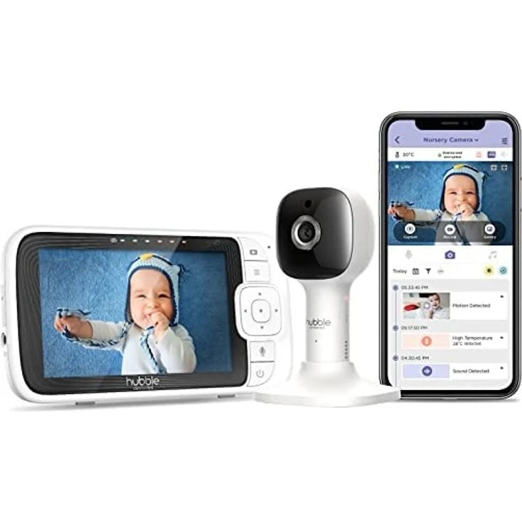 Hubble Connected Nursery Pal Cloud Babyphone mit Kamera, 5-Zoll-Bildschirm, 7-Farben-Nachtlicht, Infrarot-Nachtsicht, Zwei-Wege-Gespräch, Raumtemperatursensor und Smartphone-App – Bild 1