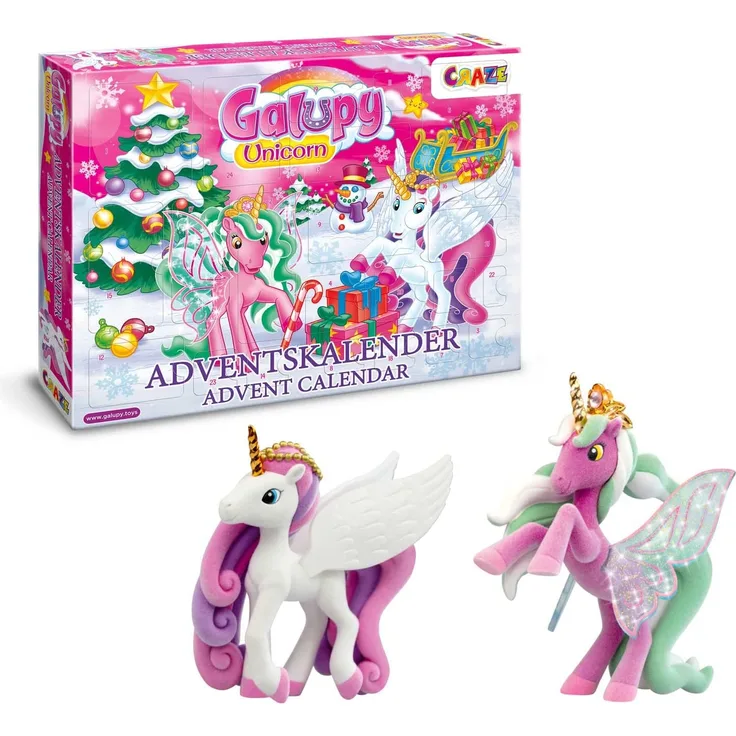 Craze Adventskalender 2020 GALUPY Unicorn Einhorn Spielfiguren wunderschöne Pferde Figuren zum Spielen + Zubehör 19450