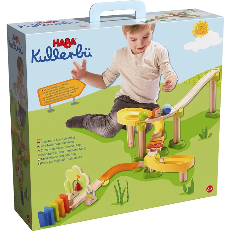 HABA 302056 - Kullerbü - Kugelbahn SIM-Sala-Kling, Holzkugelbahn mit vielen spannenden Bauelementen, Glöckchen-Tor und Klangtreppe, 38 Bauteile, Spielzeug ab 2 Jahren – Bild 7