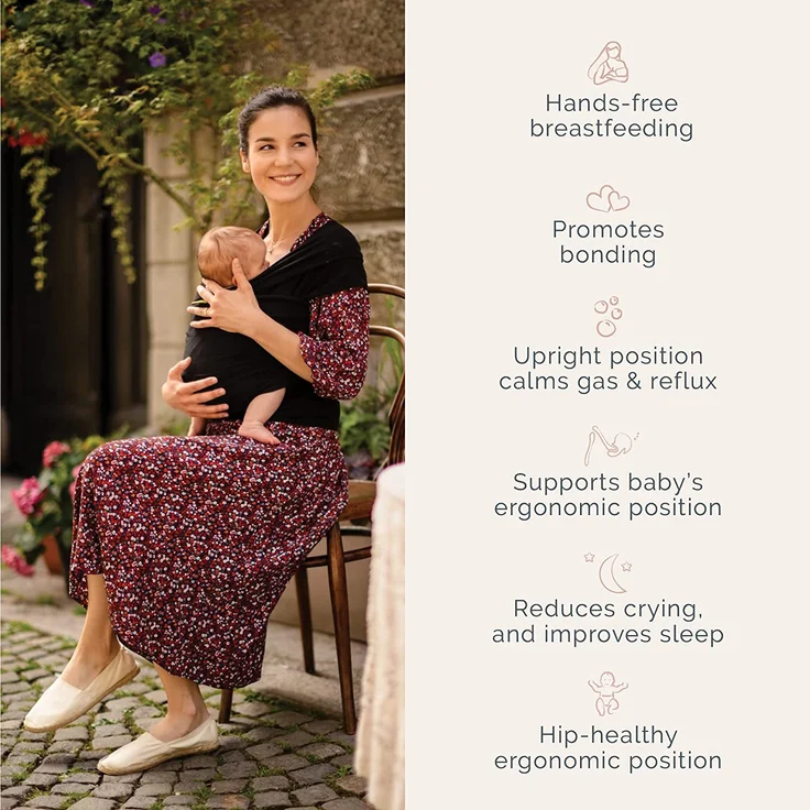 Boba Baby Wrap, Black - das elastische Tragetuch aus weichem Sommersweat, sehr einfach zu binden, ideal für Neugeborene und Kleinkinder bis 16kg – Bild 5