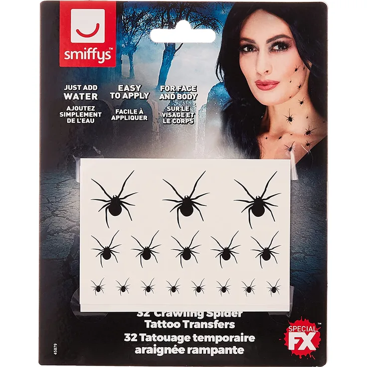 Smiffys 45879 Krabbelspinne Tattoo Transfers, Schwarz, One Size