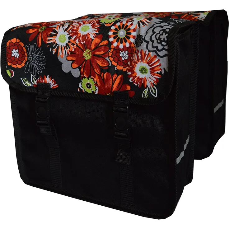 Beluko 'Duo' Fahrradtasche für Gepäckträger ab 26 Zoll Schwarz Rote Blumen