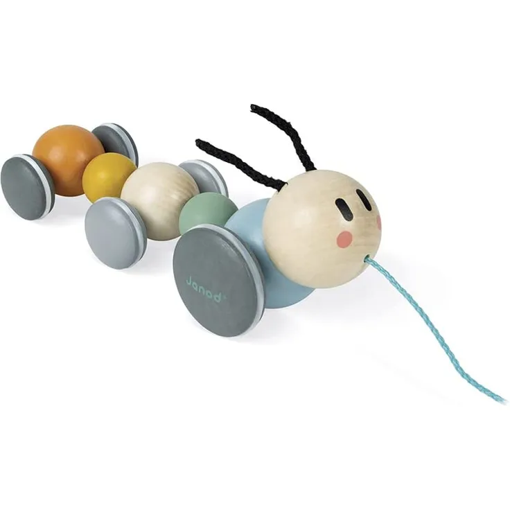 Janod - Nachzieh-Raupe aus Holz - Kollektion Sweet Cocoon - Baby- und Kleinkindspielzeug Farbe auf Wasserbasis - Spielzeug zum Ziehen - Laufen lernen - Ab 1 Jahr, J04420