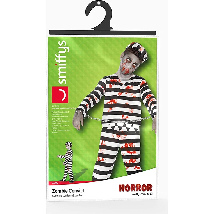 Halloween! Smiffys Zombiekostüm Sträfling, mit Hose, Oberteil, Mütze und Handschellen – Bild 6