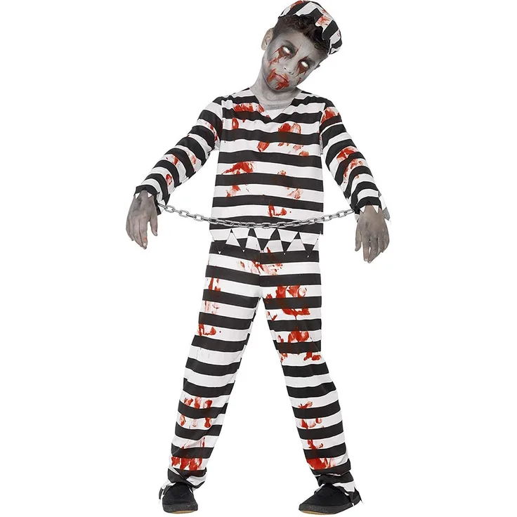 Halloween! Smiffys Zombiekostüm Sträfling, mit Hose, Oberteil, Mütze und Handschellen