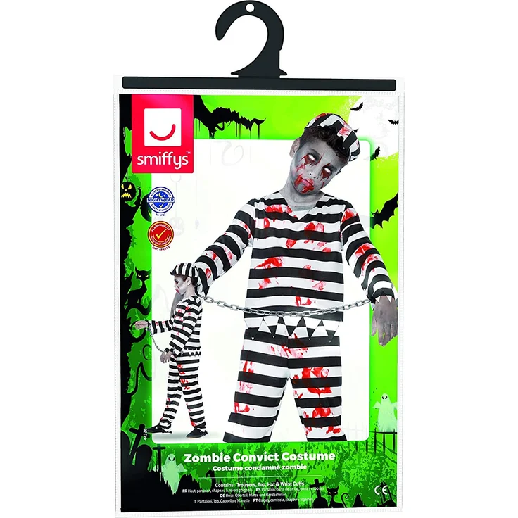 Halloween! Smiffys Zombiekostüm Sträfling, mit Hose, Oberteil, Mütze und Handschellen – Bild 7