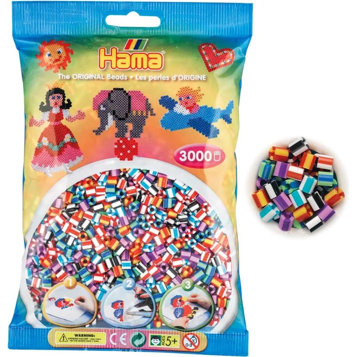 Hama 201-90 201-90-Beutel mit 3000 gestreiften Perlen, bunt – Bild 3