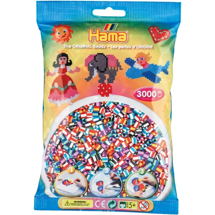 Hama 201-90 201-90-Beutel mit 3000 gestreiften Perlen, bunt