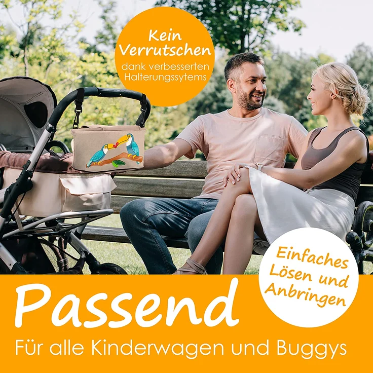 GRINSEZWERGE Kinderwagen Organizer 9 Motive mit Feuchttuchspender I Kinderwagen Tasche mit Schultergurt I Kinder Buggy Organizer I Kinderwagentasche Aufbewahrungstasche Baby Stroller Bag grau Faultier – Bild 4