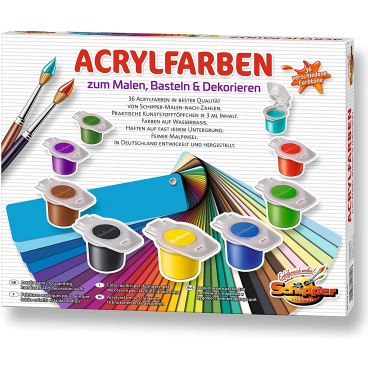 Schipper 605190741 - Malen nach Zahlen - Acrylfarben Set mit 36 Farben, zum Malen, Basteln und Dekorieren