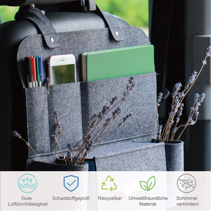 Auto organizer Rückenlehnenschutz multi Staumöglichkeiten Wohnmobil Zubehör Innenraum, 62 x 41 cm - Dunkelgrau – Bild 3