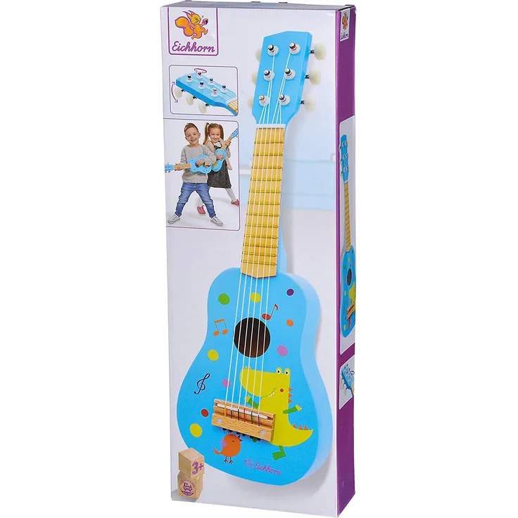 Eichhorn 100003480 Musik Holzgitarre stimmbare Gitarre aus Holz mit sechs Saiten, mit süßem Tiermotiv, 54 cm lang, ab DREI Jahren