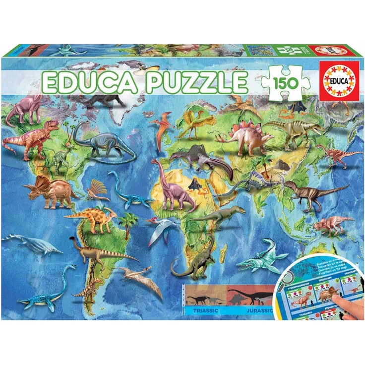 Educa 18997, Dinosaurier, 150 Teile Puzzle für Kinder ab 6 Jahren, Dinos, Geopuzzle, Lernpuzzle