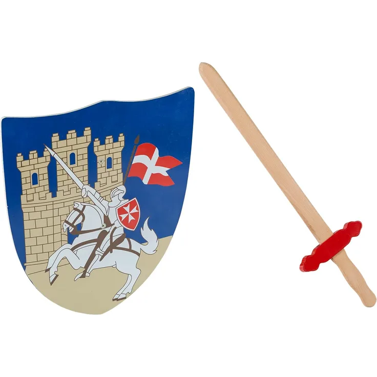 Idena 40032 - Kreuzritter Set für Kinder, Schwert und Schild, Holz