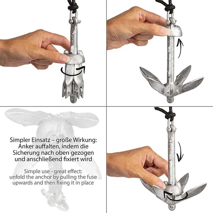 ONVAYA® Bootsanker | 0,7 kg | Klappanker | Set inklusive Ankerleine mit Karabiner, Ankerboje und Transportbeutel | Faltanker | Anker für Boot, Schlauchboot, SUP, Kajak, Kanu – Bild 4