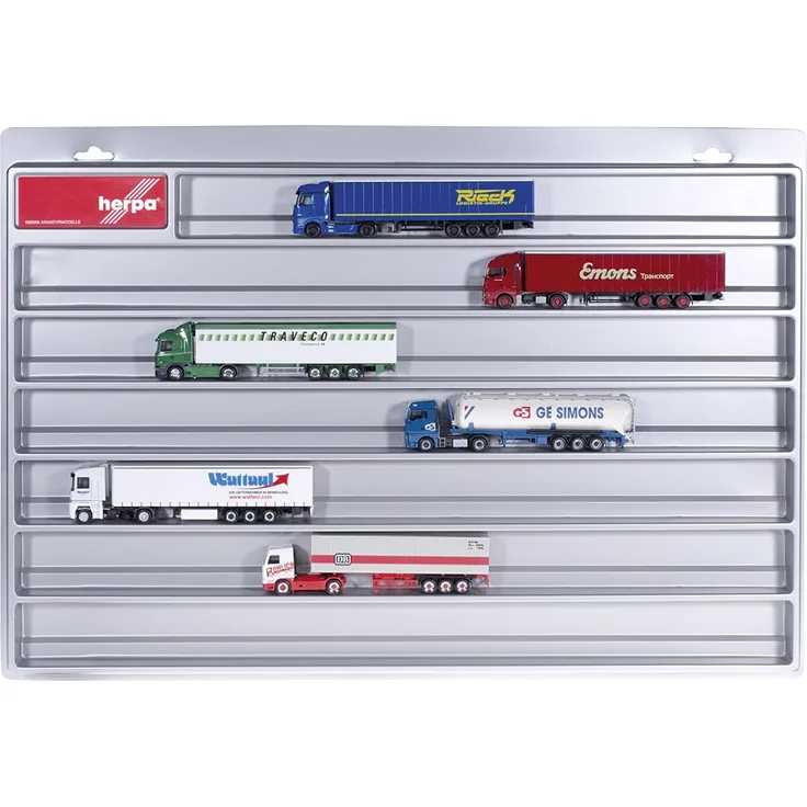 herpa 029711 - LKW-Schaukasten, Hängevitrine für Modellautos & Mini-Flugzeuge, LKW Modelle, Miniaturmodelle, Showcase, Miniaturen, Display, Eurolänge, Modellbau – Silber (64,5 x 45 x 3,5 cm)