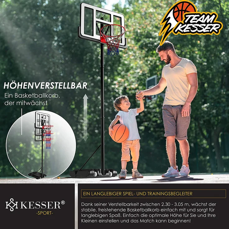 KESSER® Basketballkorb Premium mit Ständer Rollen Inkl. Basketball + Pumpe verstellbare Korbhöhe 230 bis 305 cm höhenverstellbar Korbanlage Outdoor komplett Basketballanlage für Erwachsene Kinder Weiß - Preisvergleich – Bild 4