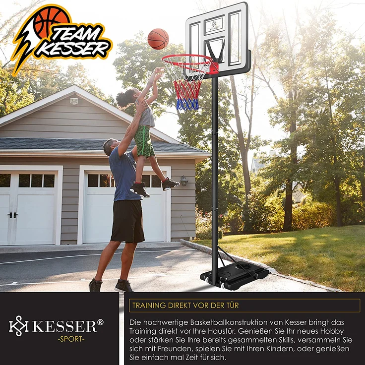 KESSER® Basketballkorb Premium mit Ständer Rollen Inkl. Basketball + Pumpe verstellbare Korbhöhe 230 bis 305 cm höhenverstellbar Korbanlage Outdoor komplett Basketballanlage für Erwachsene Kinder Weiß - Preisvergleich – Bild 7