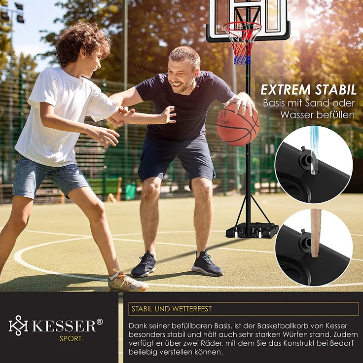 KESSER® Basketballkorb Premium mit Ständer Rollen Inkl. Basketball + Pumpe verstellbare Korbhöhe 230 bis 305 cm höhenverstellbar Korbanlage Outdoor komplett Basketballanlage für Erwachsene Kinder Weiß - Preisvergleich – Bild 3