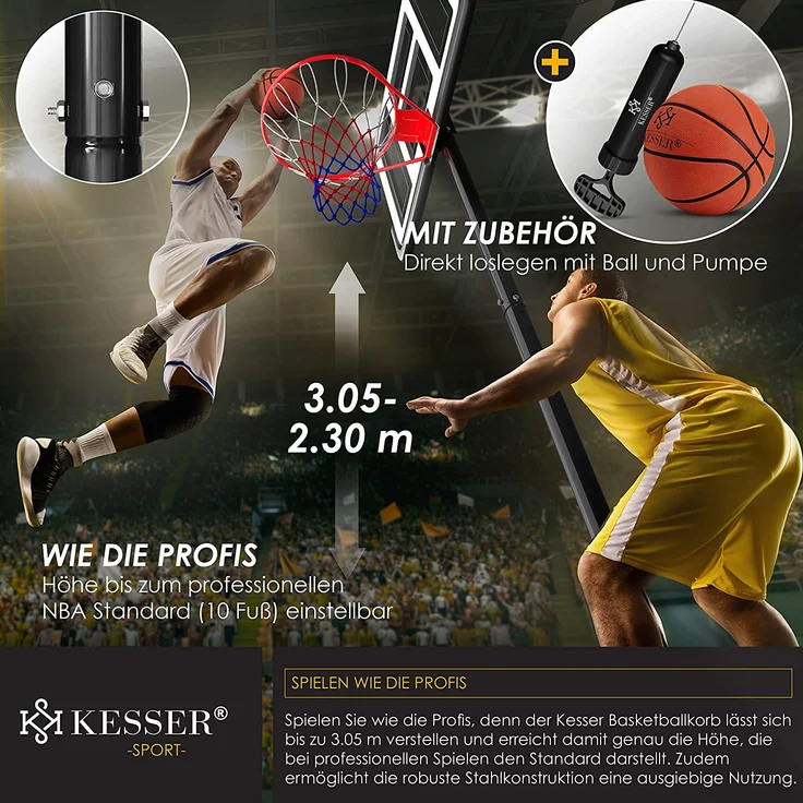 KESSER® Basketballkorb Premium mit Ständer Rollen Inkl. Basketball + Pumpe verstellbare Korbhöhe 230 bis 305 cm höhenverstellbar Korbanlage Outdoor komplett Basketballanlage für Erwachsene Kinder Weiß - Preisvergleich – Bild 5