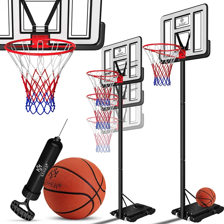 KESSER® Basketballkorb Premium mit Ständer Rollen Inkl. Basketball + Pumpe verstellbare Korbhöhe 230 bis 305 cm höhenverstellbar Korbanlage Outdoor komplett Basketballanlage für Erwachsene Kinder Weiß - Preisvergleich