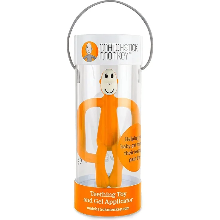 Matchstick Monkey Zahnspielzeug für Babys, stimuliert und massiert schmerzendes Zahnfleisch, 3 Monate alt+, orange – Bild 4