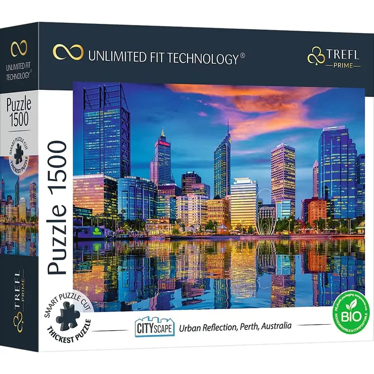 Trefl 26190 1500 Elemente, dickster Karton, Bio, ECO, Stadtlandschaft, Wolkenkratzer, Unterhaltung für Erwachsene und Kinder ab 12 Jahren, UFT-Puzzle Cityscape: Urban Reflection, Perth, Australia
