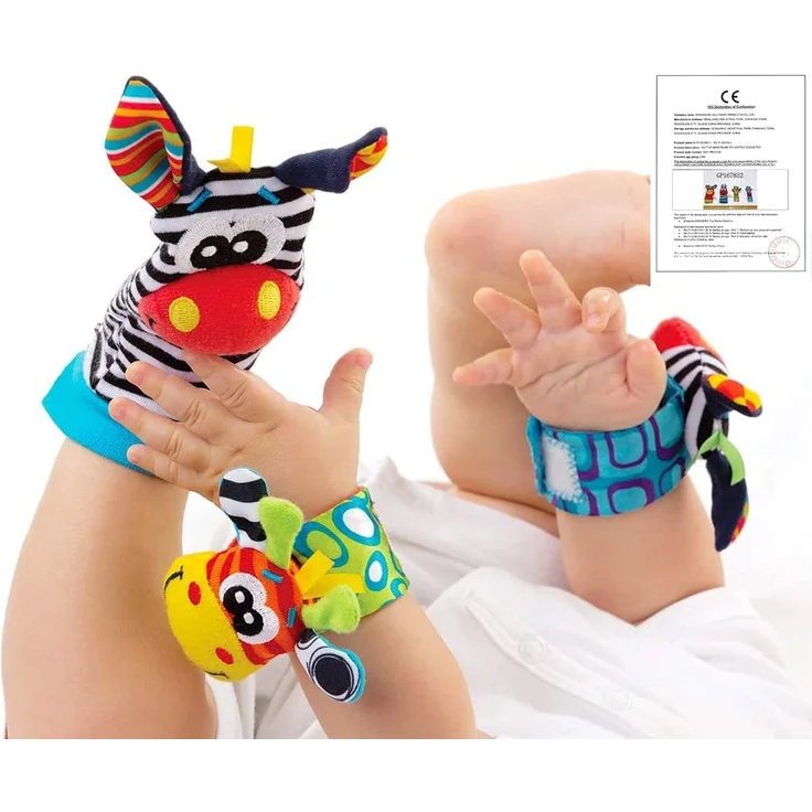 Baby Rasseln Spielzeug Handgelenk Und Socken, Plüschtiere Entwicklungs-Spielzeug für Neugeborene, Mädchen und Jungen, Baby Geschenk Mehrfarbig (2 Hände Rasseln + 2 Socken Rasseln) – Bild 3