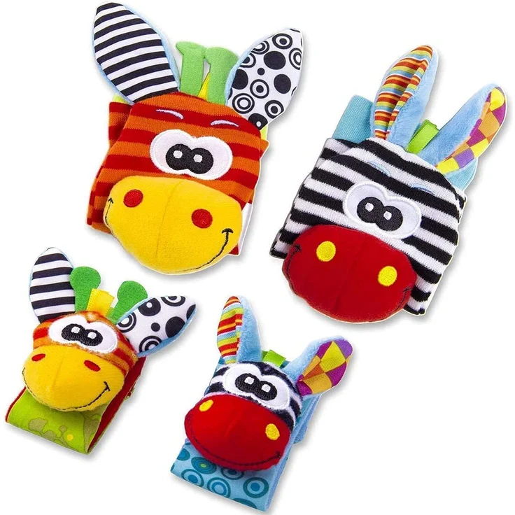 Baby Rasseln Spielzeug Handgelenk Und Socken, Plüschtiere Entwicklungs-Spielzeug für Neugeborene, Mädchen und Jungen, Baby Geschenk Mehrfarbig (2 Hände Rasseln + 2 Socken Rasseln) – Bild 8