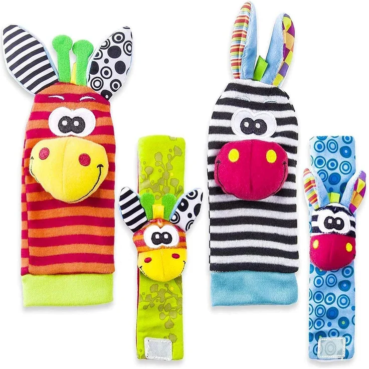 Baby Rasseln Spielzeug Handgelenk Und Socken, Plüschtiere Entwicklungs-Spielzeug für Neugeborene, Mädchen und Jungen, Baby Geschenk Mehrfarbig (2 Hände Rasseln + 2 Socken Rasseln) – Bild 9