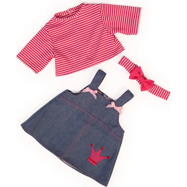 Bayer Design 83853 - Kleidung für Puppen Circa 38 cm, Jeanskleid mit Shirt und Stirnband