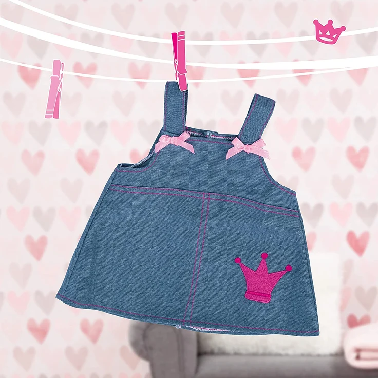 Bayer Design 83853 - Kleidung für Puppen Circa 38 cm, Jeanskleid mit Shirt und Stirnband – Bild 5