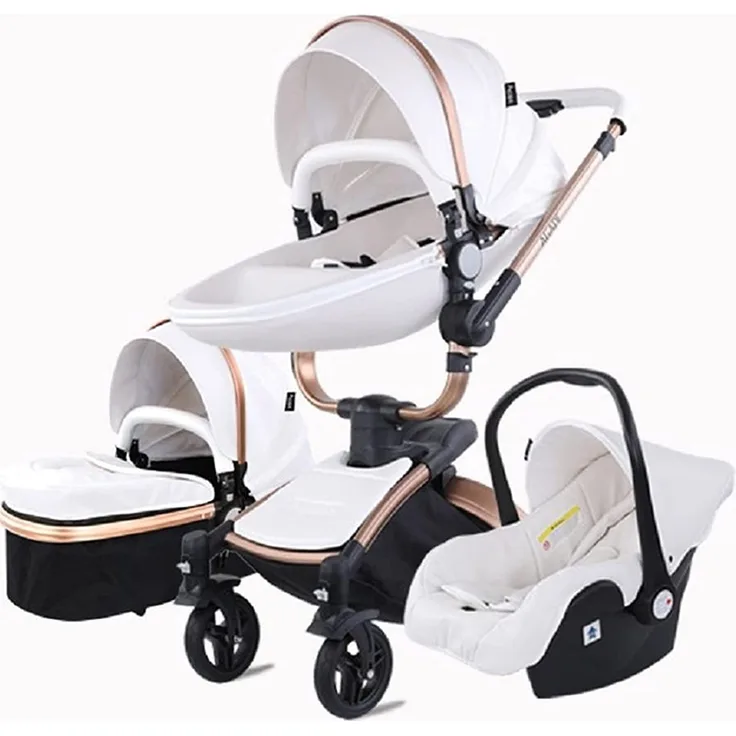 3 in 1 Kombikinderwagen Kinderwagen 3 in 1 Hochformat Kinderwagen Liegender Kinderwagen Faltbarer Kinderwagen Babywiege Neugeborenen Kinderwagen (weiß 906)