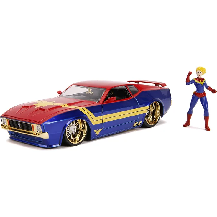 Marvel Hollywood Rides Diecast Modell 1/24 1973 Ford Mustang Mach 1 mit Captain Marvel Figur